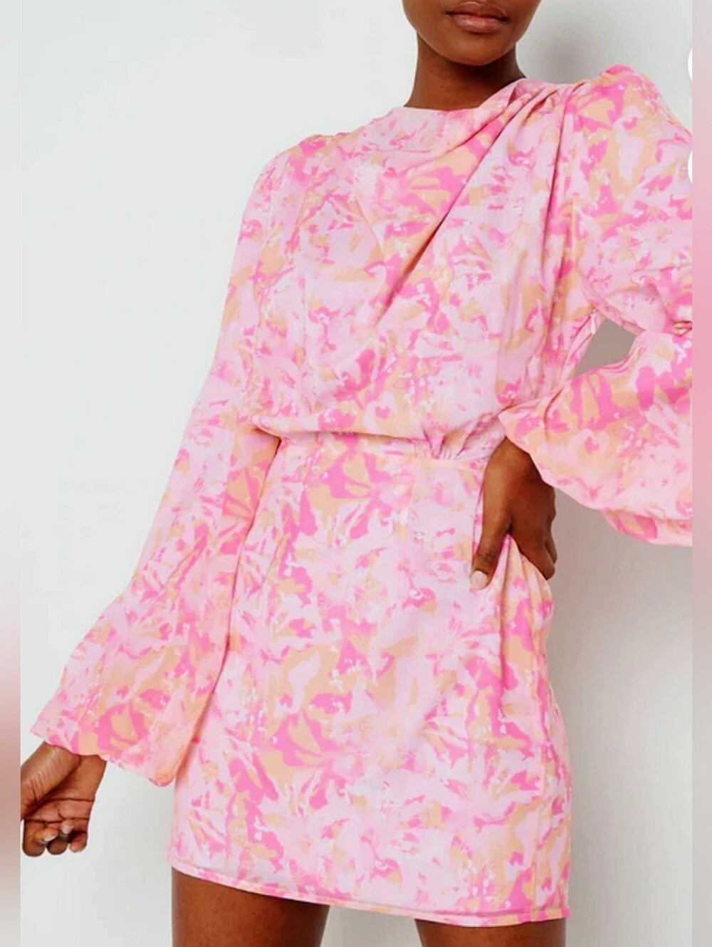NWT Pretty Lavish Pink Floral Draped Mini Dress Size 6 Romantic Cottagecore